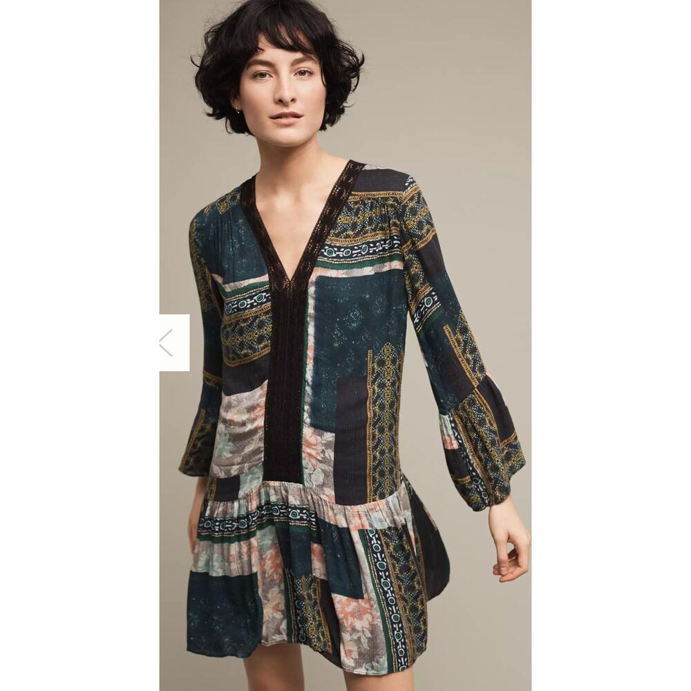 Anthropologie Maeve Patchwork Peasant Dress Tunic Size Medium